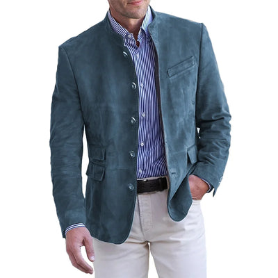 Men’s Button-Down Jacket – Tailored Fit – Velvet Feel – Stand Collar – Semi-Formal