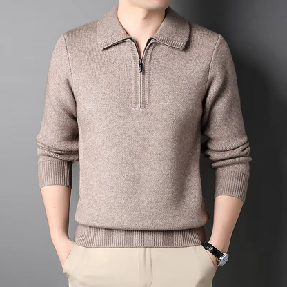 Men’s Quarter-Zip Sweater – Cashmere Blend – Regular Fit – Ribbed Trim – Soft Collar