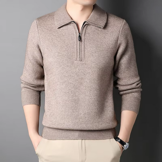 Men’s Quarter-Zip Sweater – Cashmere Blend – Regular Fit – Ribbed Trim – Soft Collar