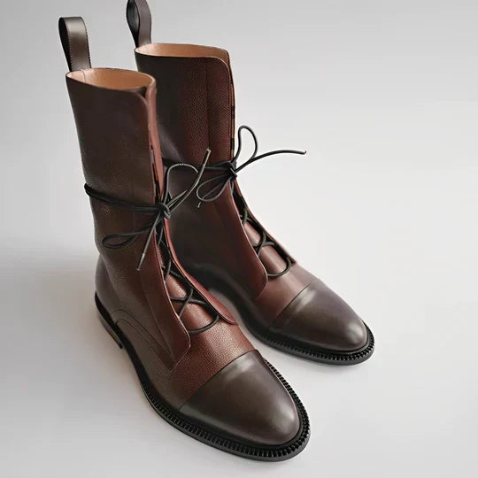Women’s Leather Boots – Mid-Calf Length – Lace-Up Front – Streamlined Fit