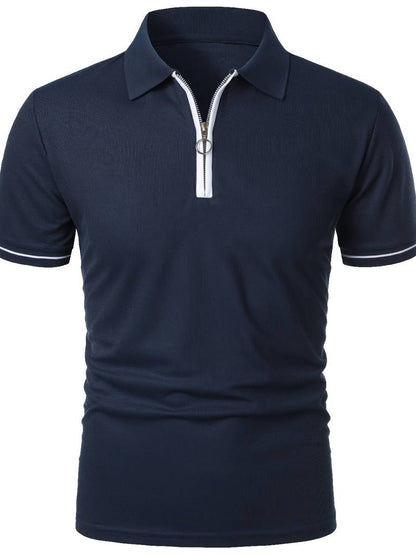 Men’s Polo Shirt – Slim Fit – Short Sleeve – Quarter Zip – Stylish Contrast Detail