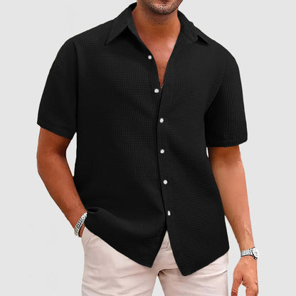 Men’s Short Sleeve Shirt – Relaxed Fit – Waffle Knit – Soft Breathable Fabric – Button Front