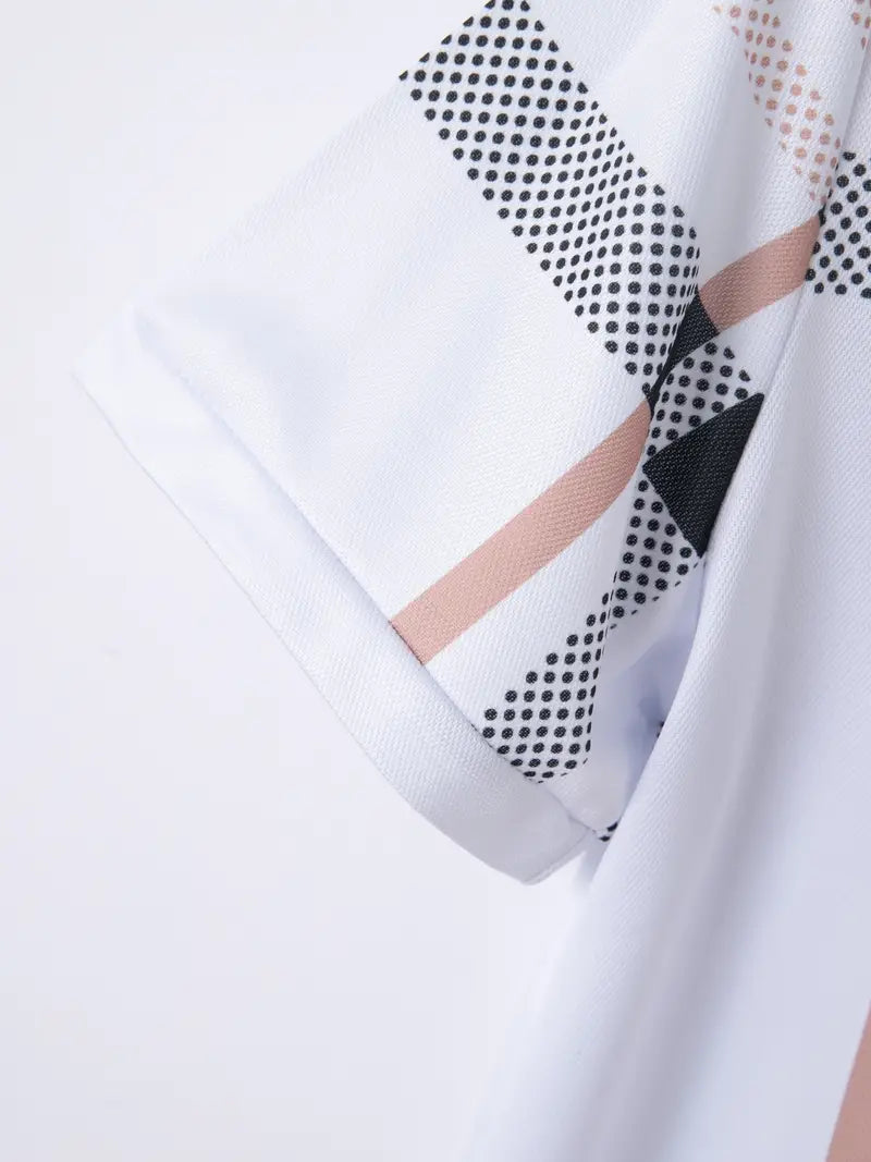Men’s Polo Shirt - Plaid Pattern - Slim Fit - Short Sleeve Classic Casual Wear