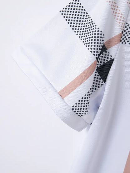 Men’s Polo Shirt - Plaid Pattern - Slim Fit - Short Sleeve Classic Casual Wear