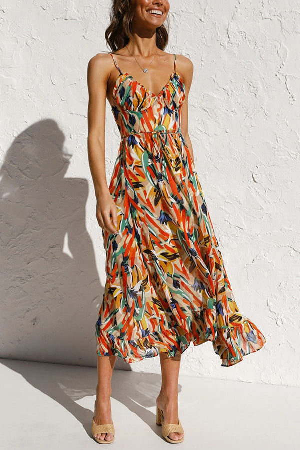 Women's Maxi Dress - Sleeveless V-Neck - Spaghetti Straps Flowy Casual Wear