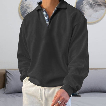 Men's pullover sweatshirt with polo collar