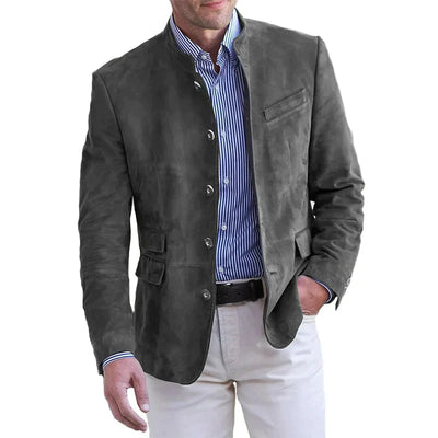 Men’s Button-Down Jacket – Tailored Fit – Velvet Feel – Stand Collar – Semi-Formal