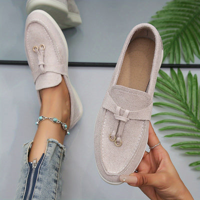 Women’s Slip-On Loafers – Woven Fabric – Decorative Lace – Casual Comfort Fit