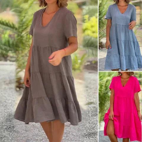 Breathable Midi Dress with Short Sleeves for Women - Elegant and Lightweight