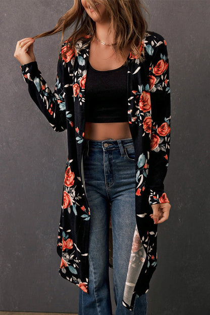 Women's printed open front long cardigan