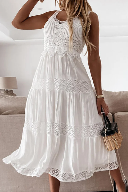 Elegant Solid Lace V-Neck Dresses