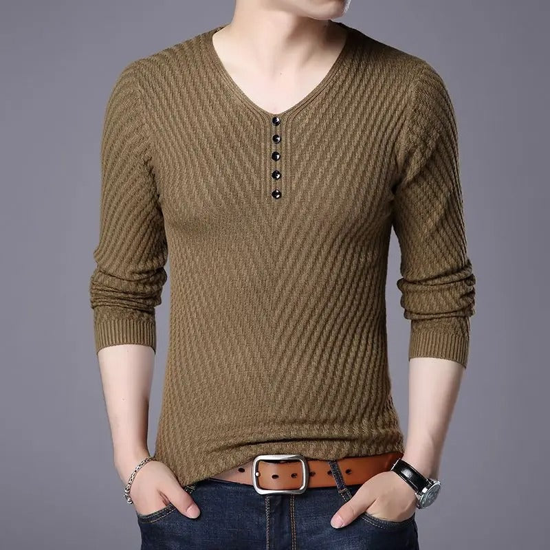 Men's color block striped long sleeve shirt