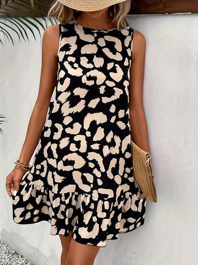 Elegant Women's Leopard Print Dress with Open Back