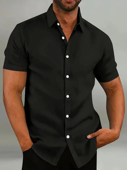 Men’s Button-Down Shirt – Tailored Fit – Short Sleeve – Natural Fibers – Smart Casual