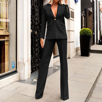 Women’s Blazer and Trousers Suit – Tailored Fit – High Waist – Straight Leg – Formal Wear