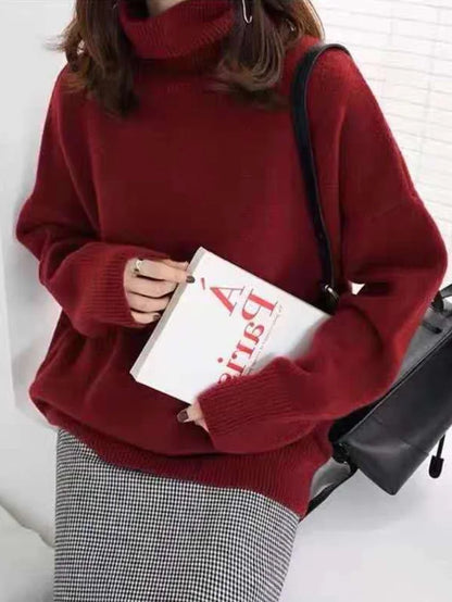 Women’s Turtleneck Sweater – Wool Blend – Relaxed Fit – Ribbed Cuffs – Hip Length
