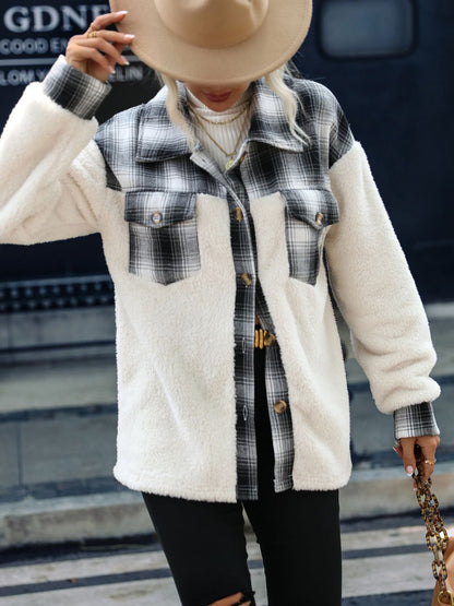 Women's collar jacket with a check pattern and buttons