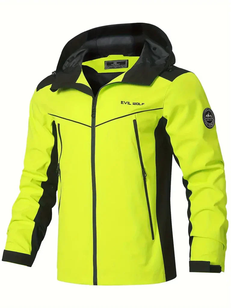 Men’s Outdoor Jacket – Waterproof Slim Fit – Hooded – Reflective Panels – Zip Pockets