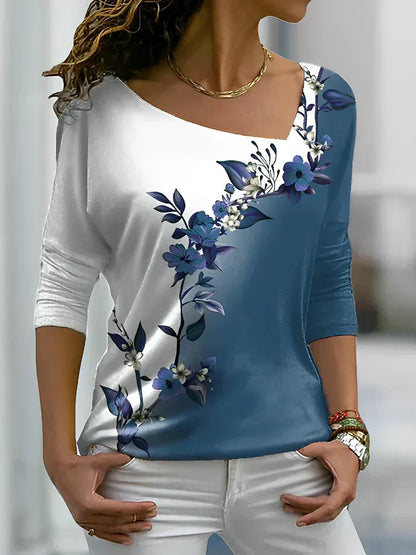 Women's Floral Contrast Short-Sleeve T-Shirt