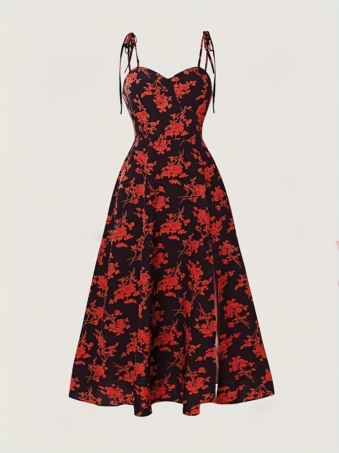 Floral print midi dress with tie straps for women