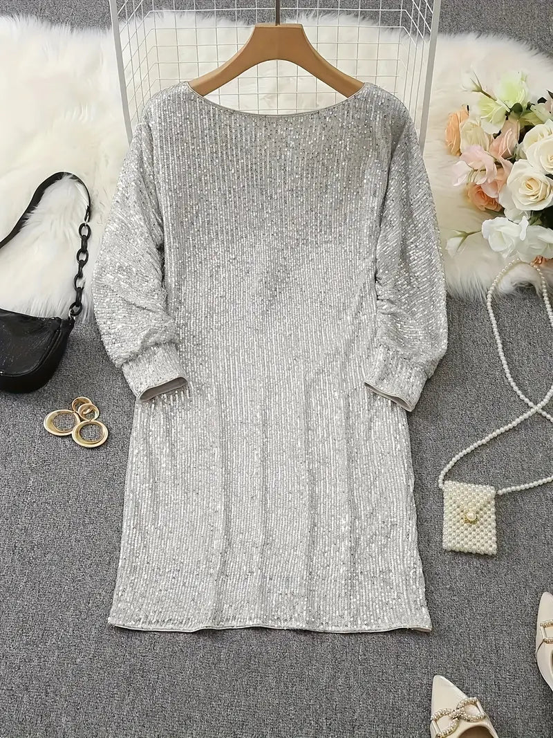 Contrast Sequin Off-Shoulder Mini Dress - Party-Ready Glam Look