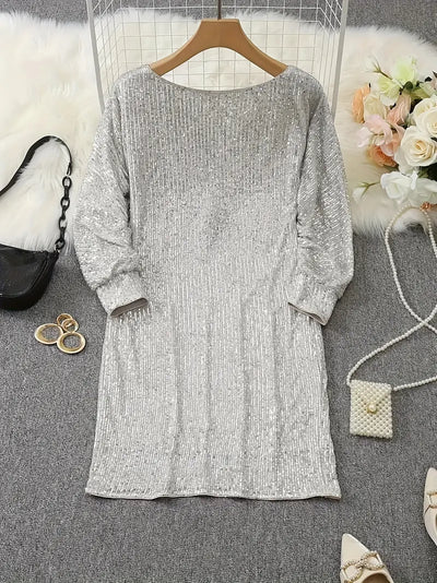 Contrast Sequin Off-Shoulder Mini Dress - Party-Ready Glam Look