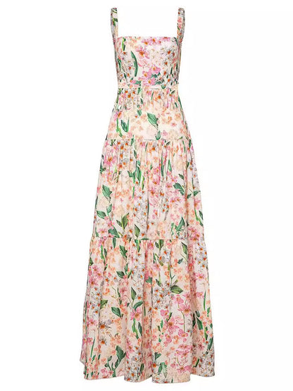 Women’s Floral Tiered Maxi Dress With Smocked Waist – Romantic Summer Style