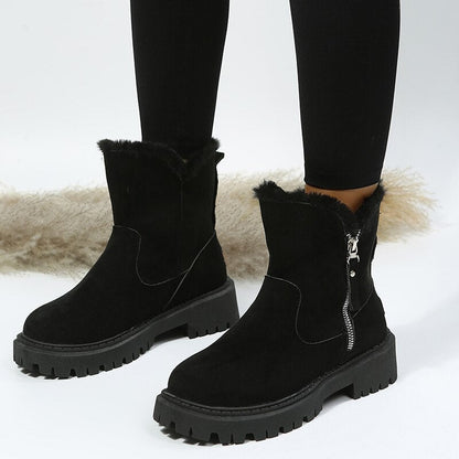 Women’s Ankle Boots – Suede Look – Warm Lined – Side Zip – Non-Slip Lug Sole
