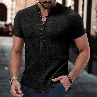 Men’s Henley Shirt - Short Sleeve - Lightweight Breathable Cotton - Buttoned Placket