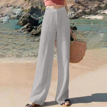 Women's Wide-Leg Trousers - High Waist - Breathable Lightweight Fabric