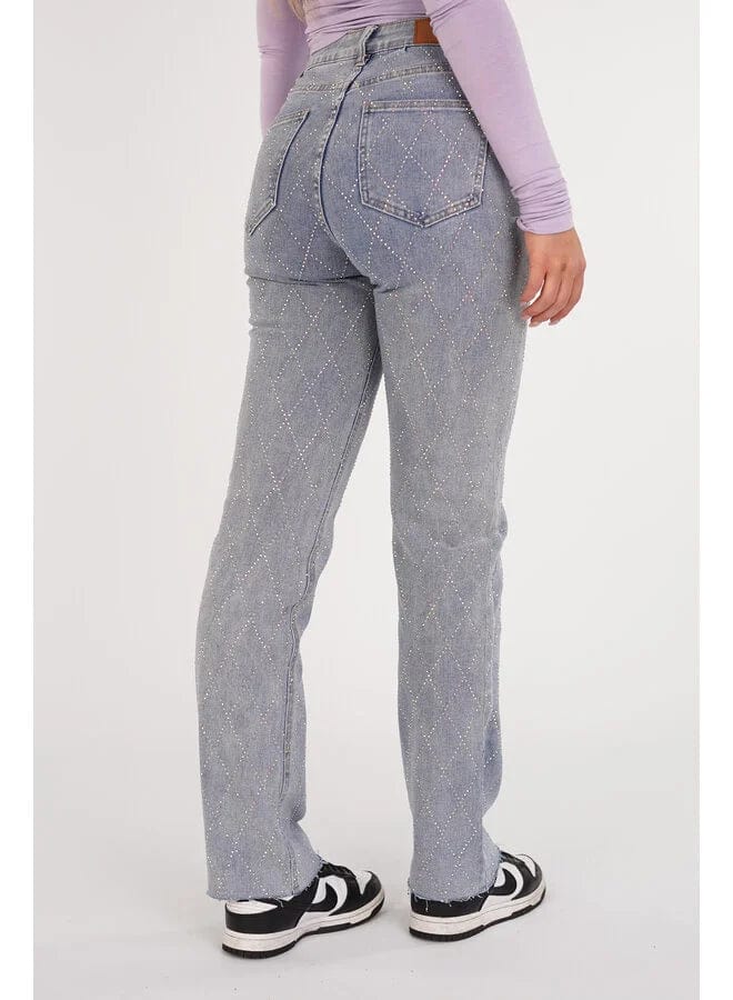 Women's Jeans - Diamond Pattern - Straight Leg - Button Fly - Versatile Style