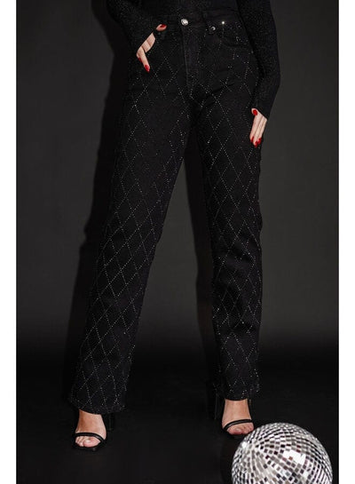 Women's Jeans - Diamond Pattern - Straight Leg - Button Fly - Versatile Style