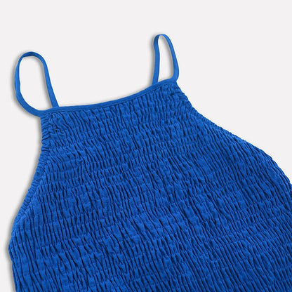 Women's Maxi Dress - Halter Neck - Smocked Bodice - Tie Waist - Flowy Ruffle Hem
