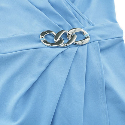 Women's Wrap Dress - V-Neck Knee-Length - Open Shoulder with Chain Belt