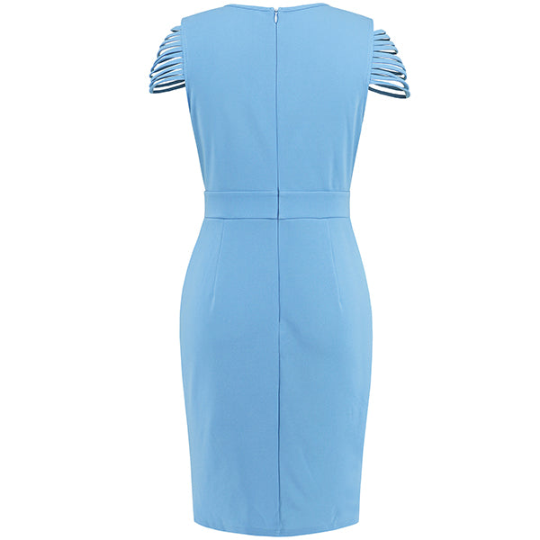 Women's Wrap Dress - V-Neck Knee-Length - Open Shoulder with Chain Belt