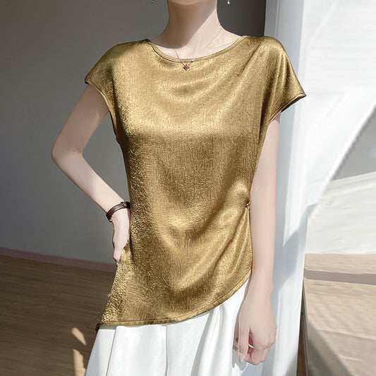 Women’s Short Sleeve Blouse - Asymmetrical Hem - Elegant Casual Top