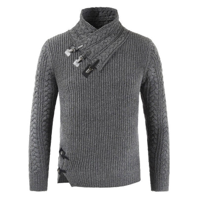 Men’s Pullover Sweater – Slim Fit – Wool Blend – Asymmetric Neckline – Buckle Detail