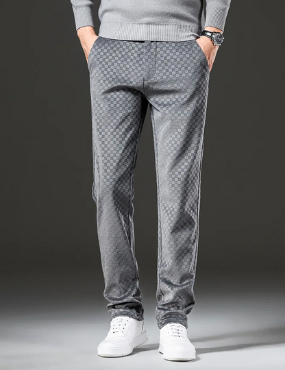 Men's straight cut casual trousers with diamond pattern