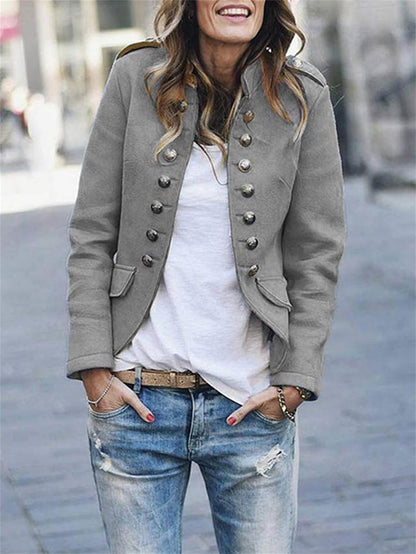 Women’s Military Jacket – Structured Fit – Button Front – Epaulettes – Hip Length