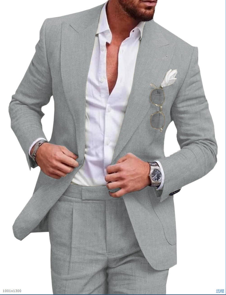 Linen Wedding Suit 2-Piece Set for Men – Single Breasted