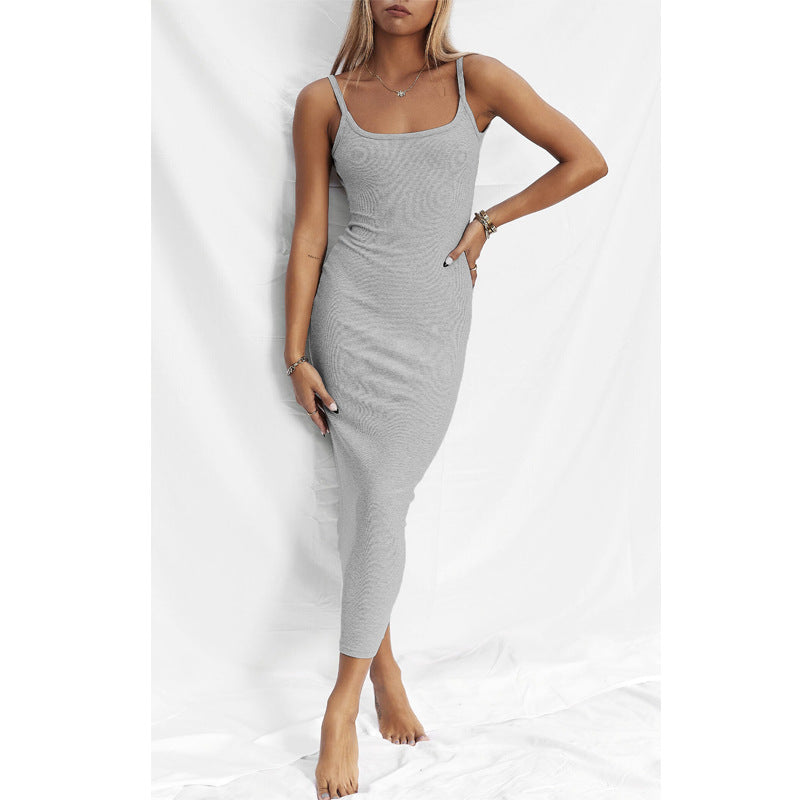 Women's Knit Midi Dress - Bodycon Fit - Square Neck - Sleeveless
