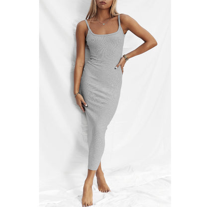 Women's Knit Midi Dress - Bodycon Fit - Square Neck - Sleeveless