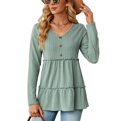 Women's casual solid color V-neck top