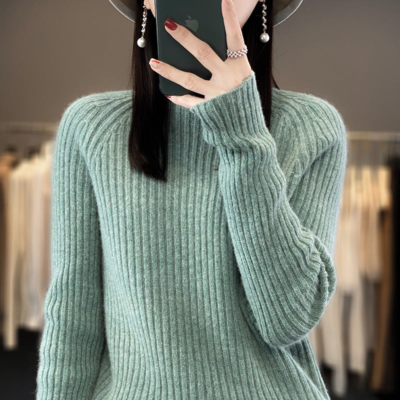 Women’s Knit Sweater – Wool Blend – Loose Fit – Mock Neck – Long Sleeves