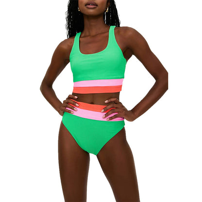 Women’s Bikini Set – Sporty Tank Top – High Waisted – Ribbed Stretch Fit – Moderate Coverage