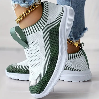 Women's Slip-On Sneakers - Knitted Breathable Upper - Cushioned Support Sole - Casual Wear