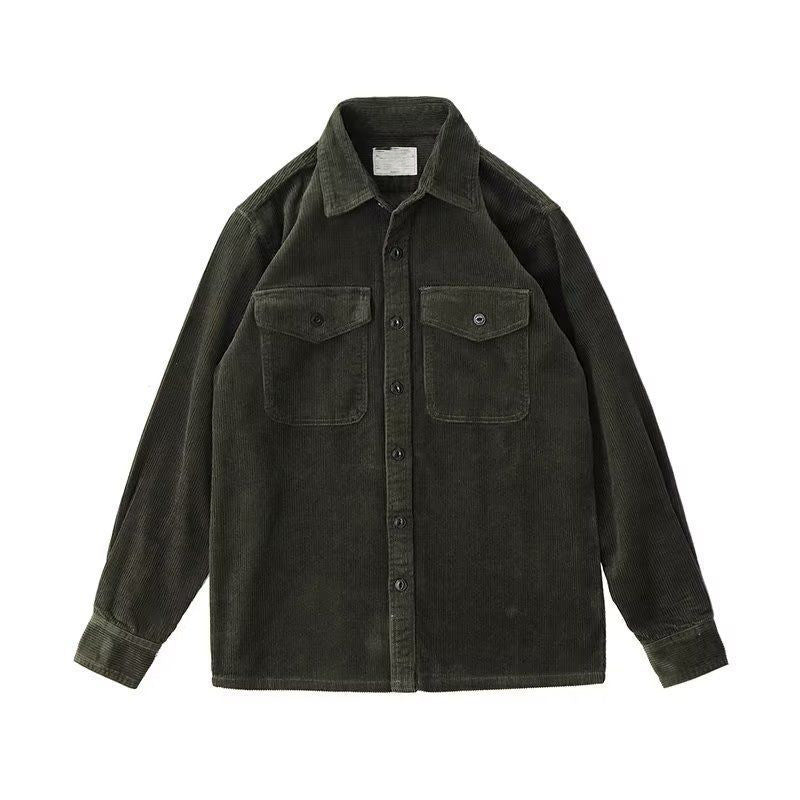 Men's Loose Jacket - Corduroy Pattern - Button-up Front - Chest Pockets