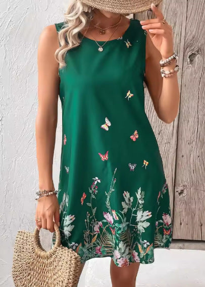 Women’s Mini Dress – Relaxed Fit – Sleeveless – Above Knee – Floral Digital Print – Lightweight