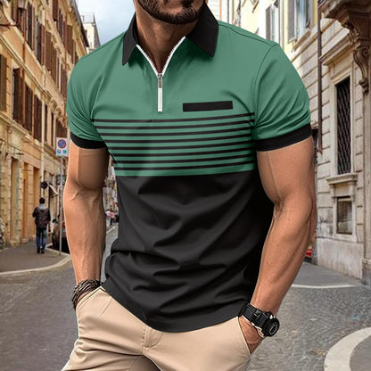 Men’s Polo Shirt - Striped Design - Tailored Fit - Breathable Casual Wear