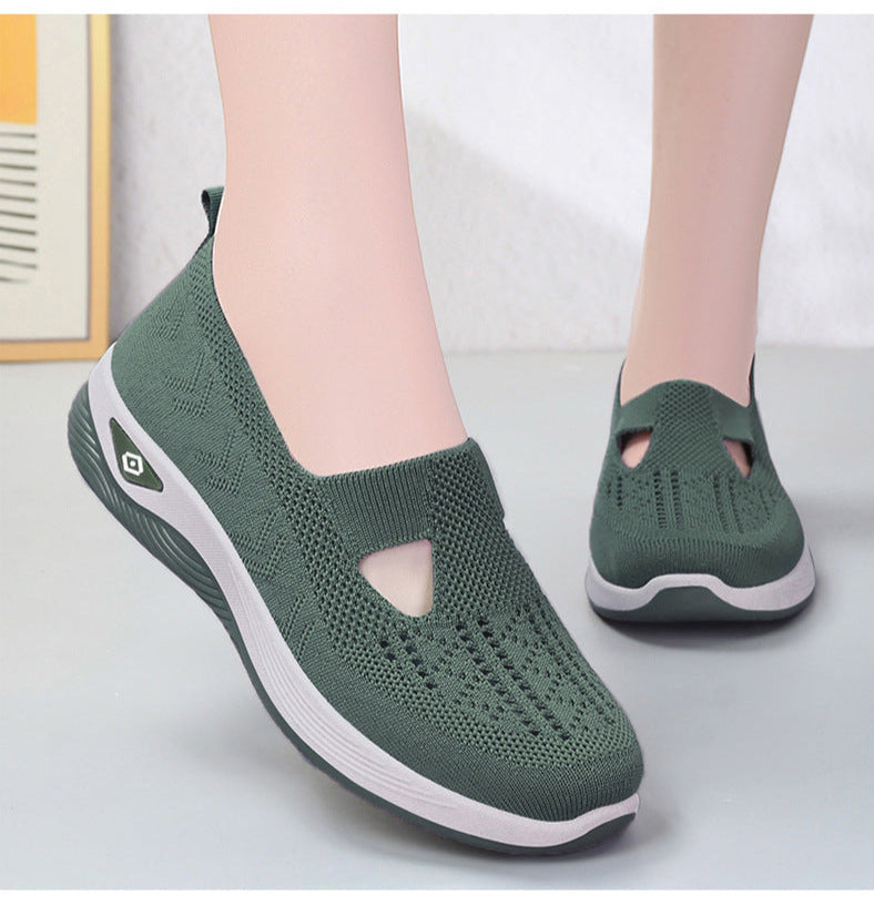 Women’s Slip-On Sneakers – Breathable Knit – Cushioned Sole – Low-Cut Casual Fit